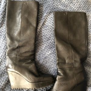 Gucci black wedge rain boots